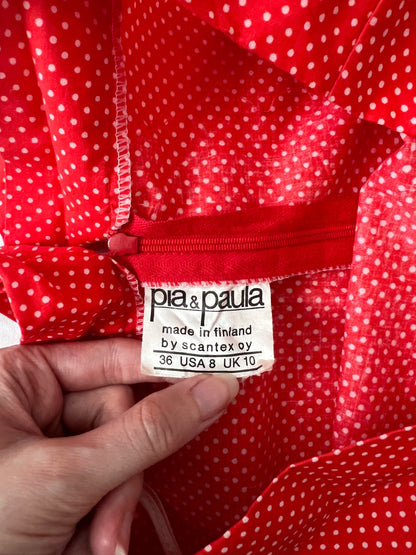 70s Pia & Paula red and white polka dot maxi skirt, Size S