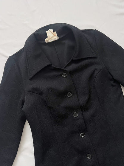 60s black textured dress, Size S-M
