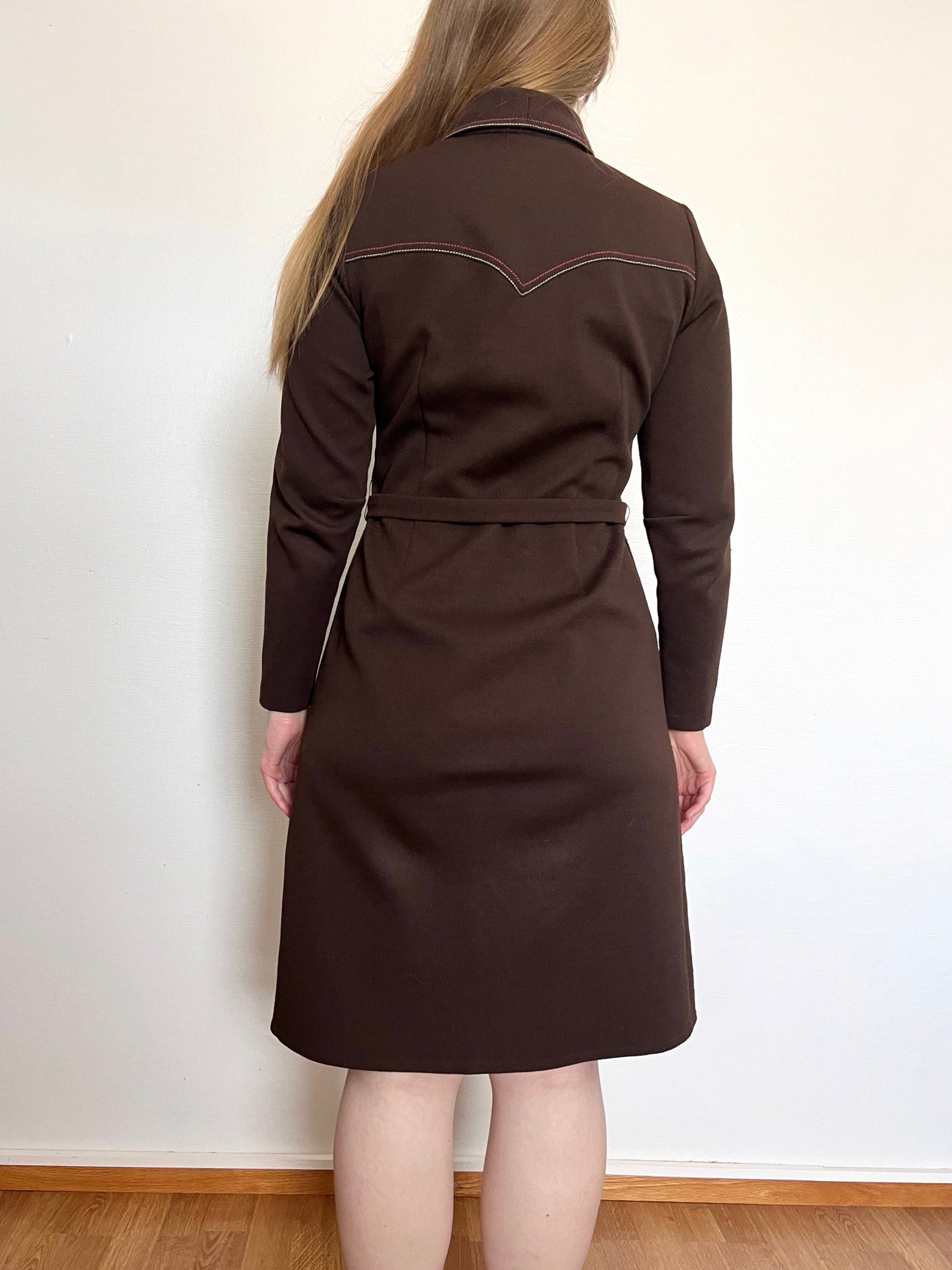 70s brown dress with pockets, Size S-M