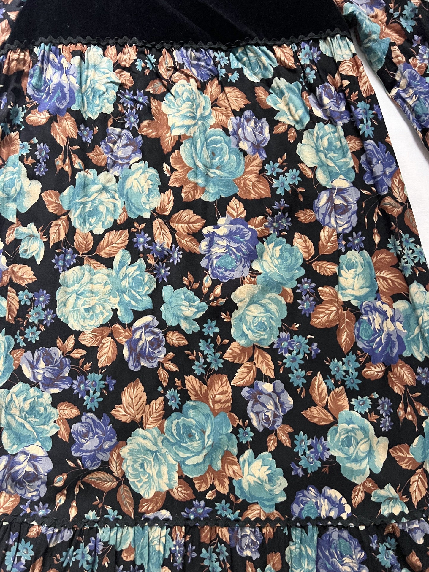 70s floral and black velvet dress, Size S