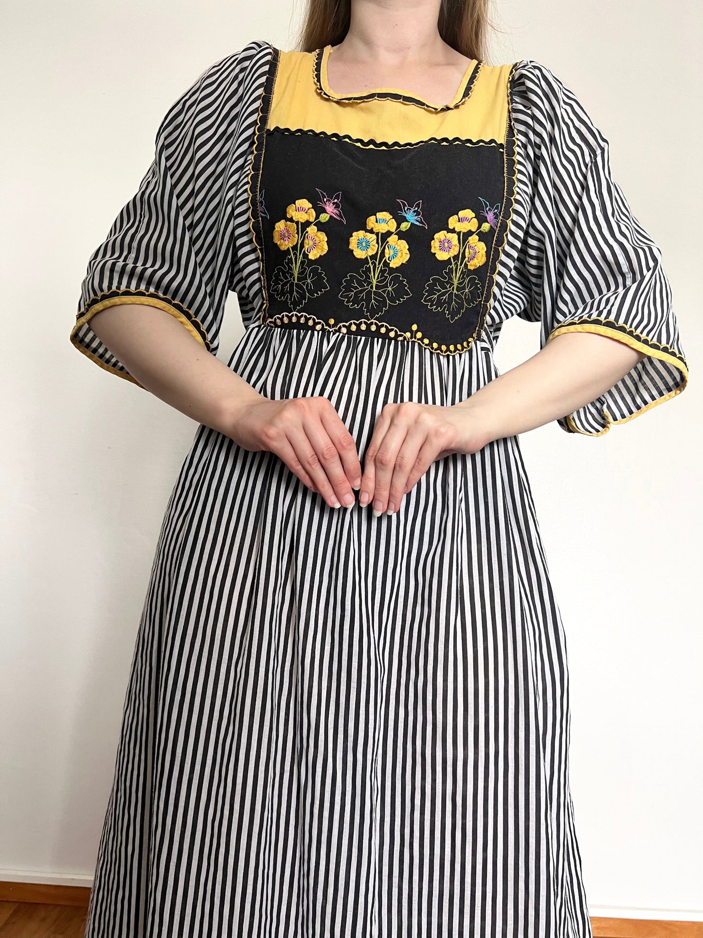 70s striped floral dress, Size L