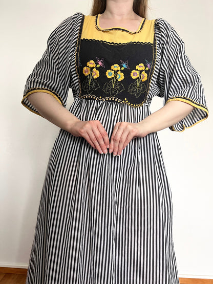 70s striped floral dress, Size L