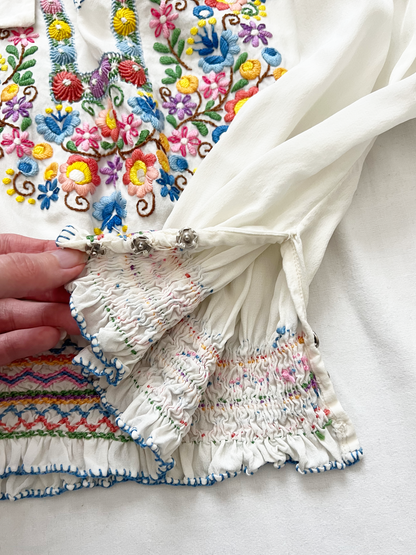 1930s/1940s hand embroidered floral cropped blouse, Size S