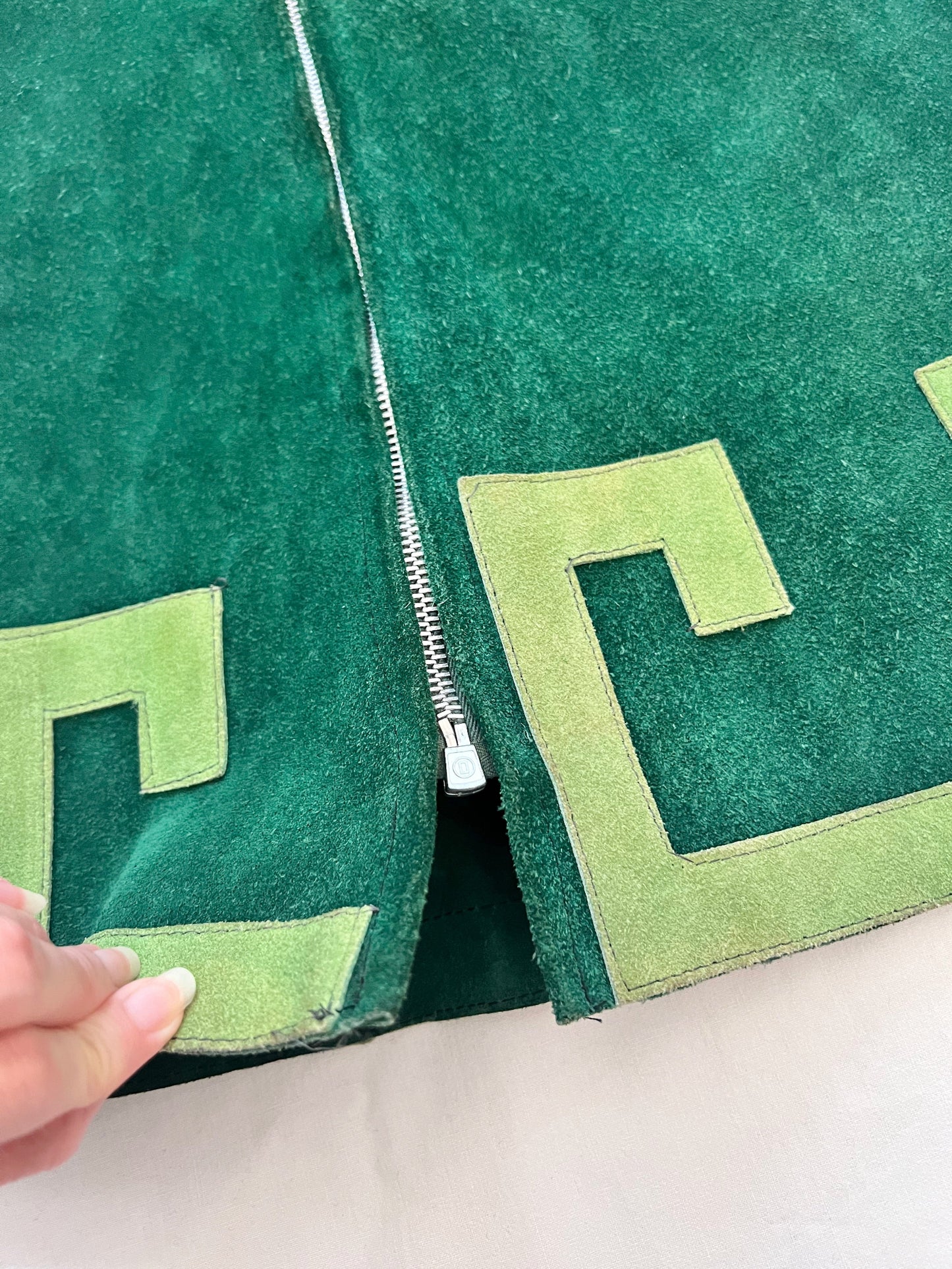 60s green suede dress, Size XS