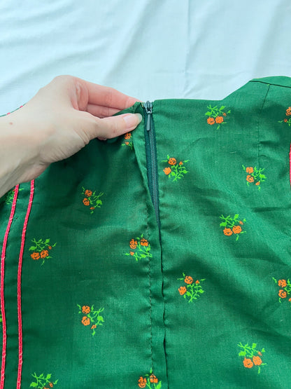 70s green butterfly sleeves dress, Size XS