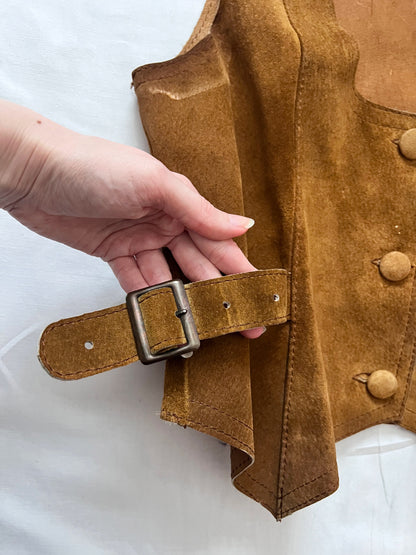 70s brown suede vest and skirt set, Size S