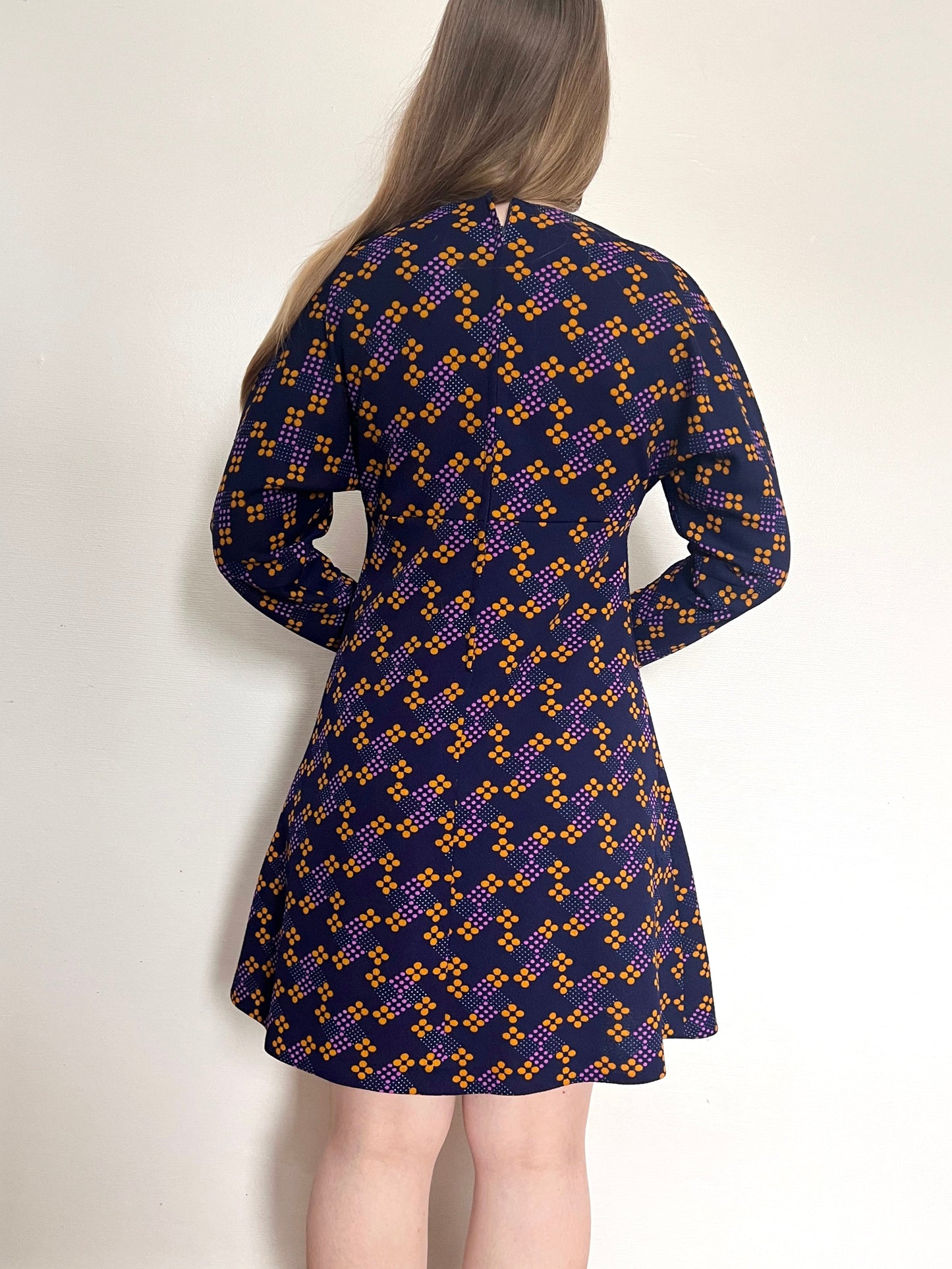 60s purple geometric dress, Size S-M