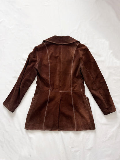 70s dark brown suede jacket, Size XS