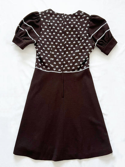 Brown and silver hearts mini dress, Size S
