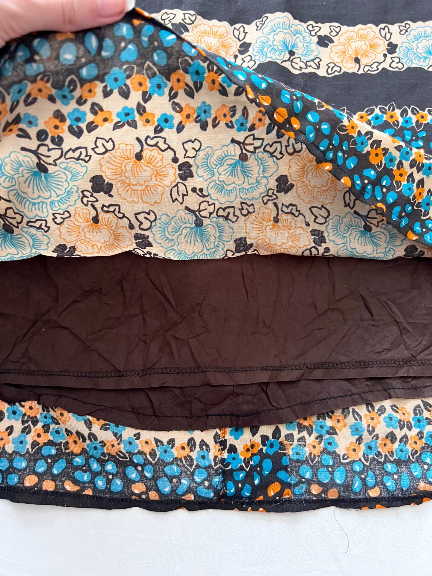 70s black floral cape dress, Size S