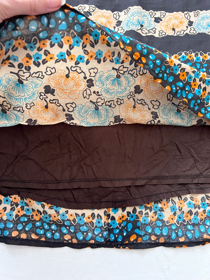 70s black floral cape dress, Size S