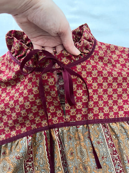 70s burgundy prairie dress, Size S