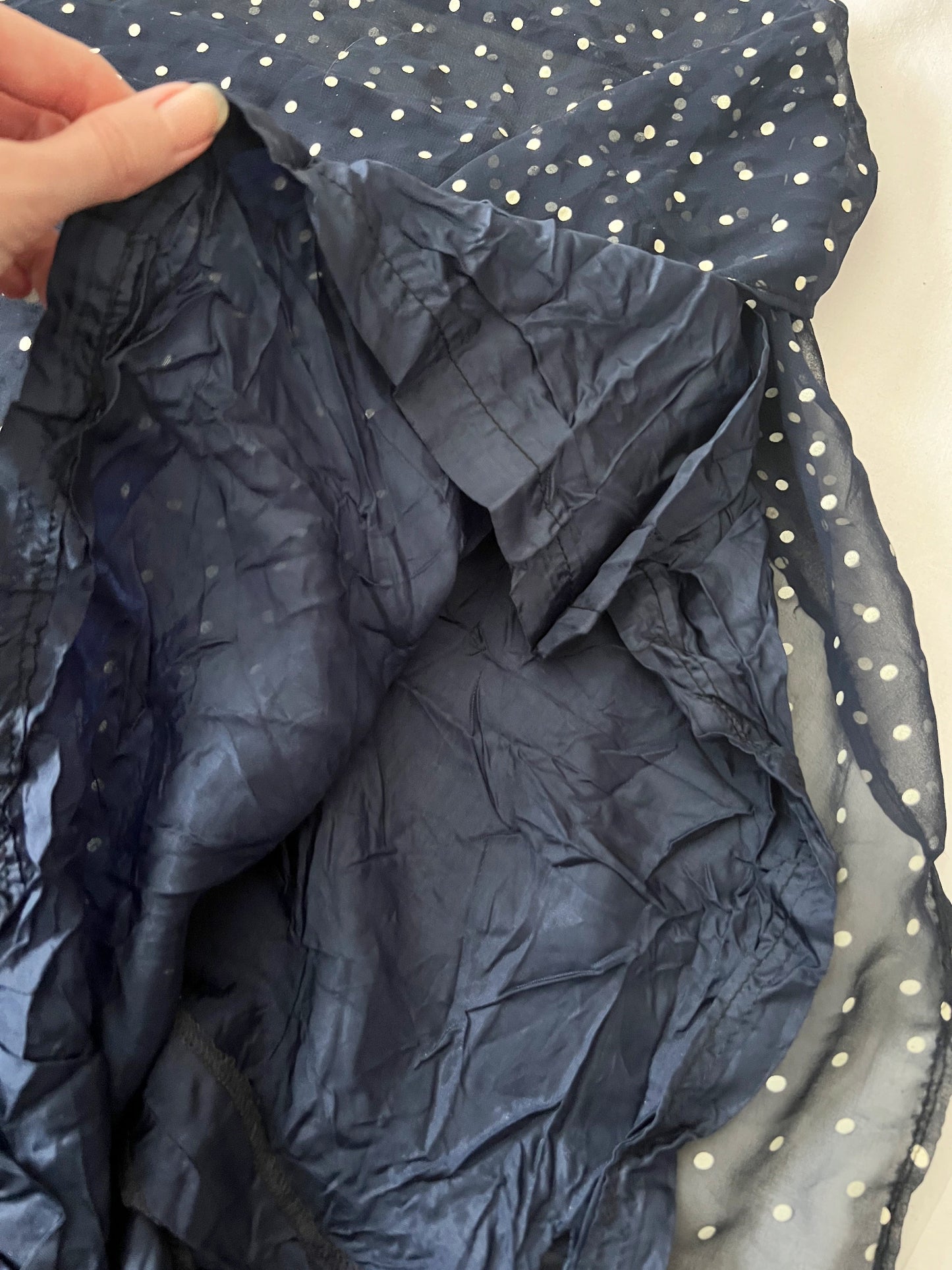 70s blue and white polka dot dress, Size M
