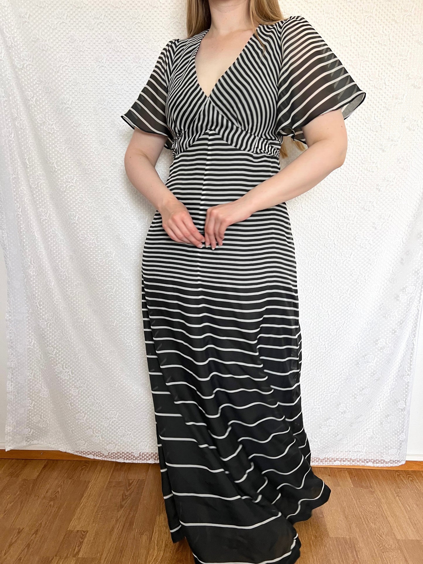 70s black and white striped dress, Size S-M