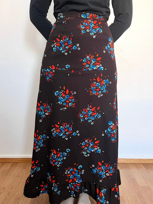 70s brown floral skirt, Size S