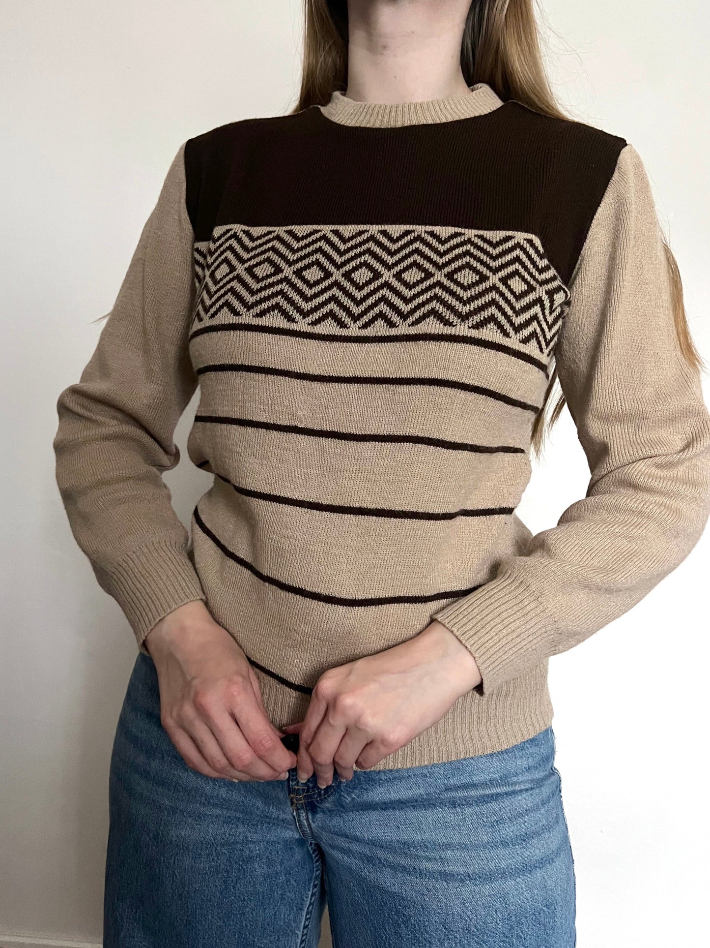 70s beige and brown sweater, Size S