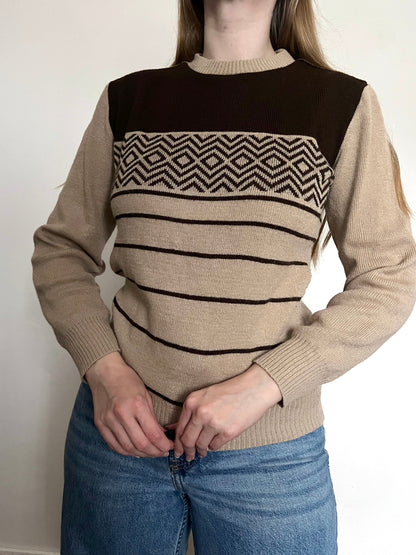 70s beige and brown sweater, Size S