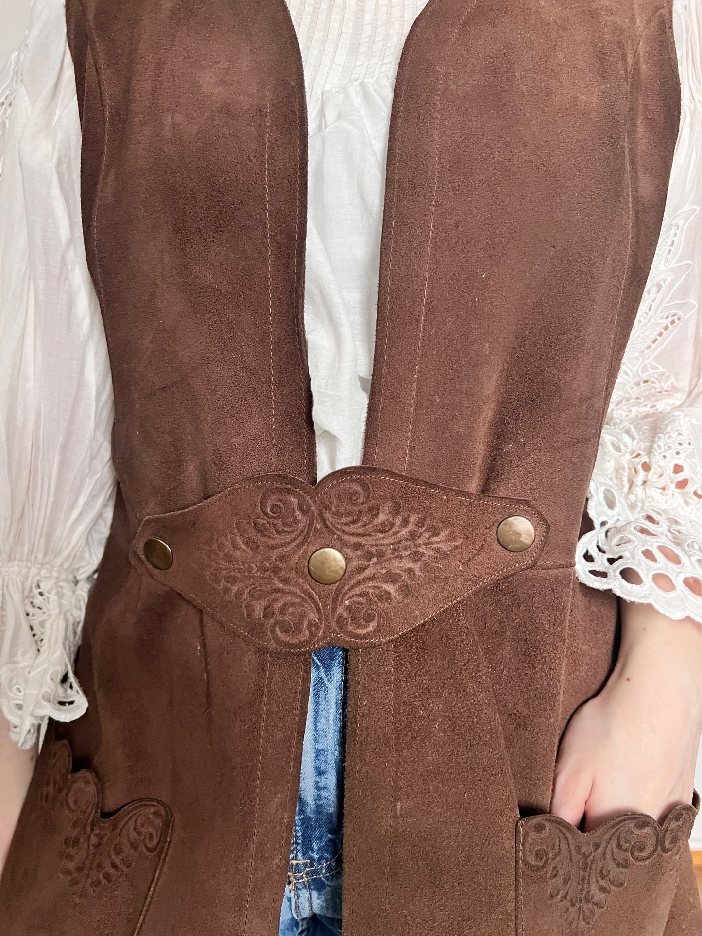 70s brown suede vest, Size L