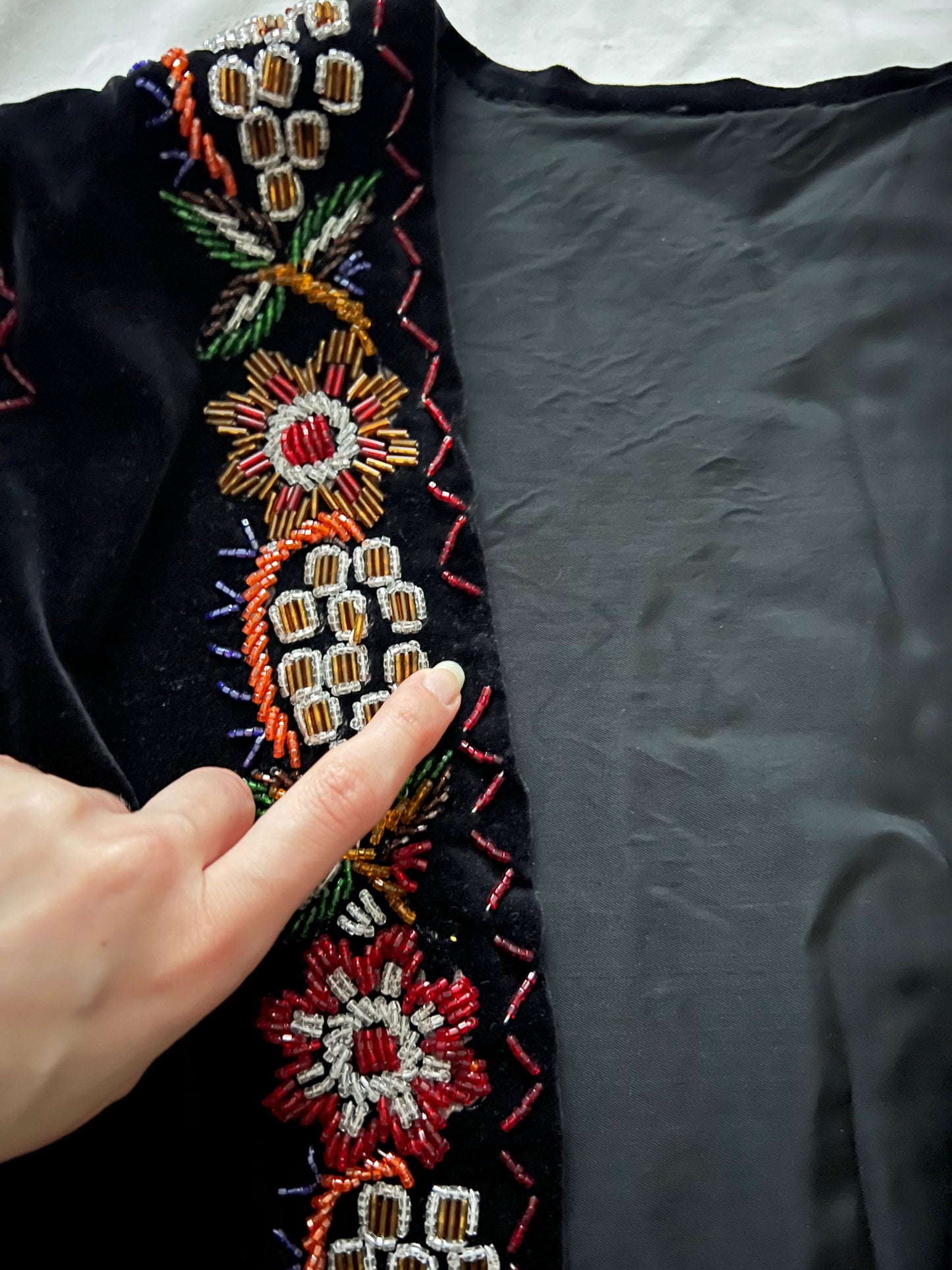 60s black velvet beaded vest, Size M-L