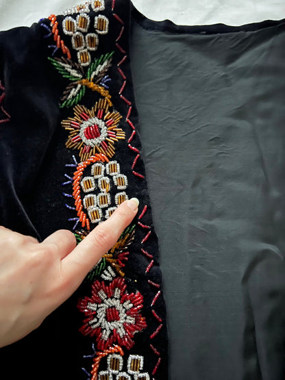 60s black velvet beaded vest, Size M-L