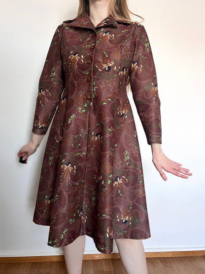 60s/70s brown flared skirt dress, Size S-M