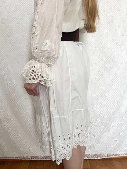 Antique white cotton midi skirt, Size S-M