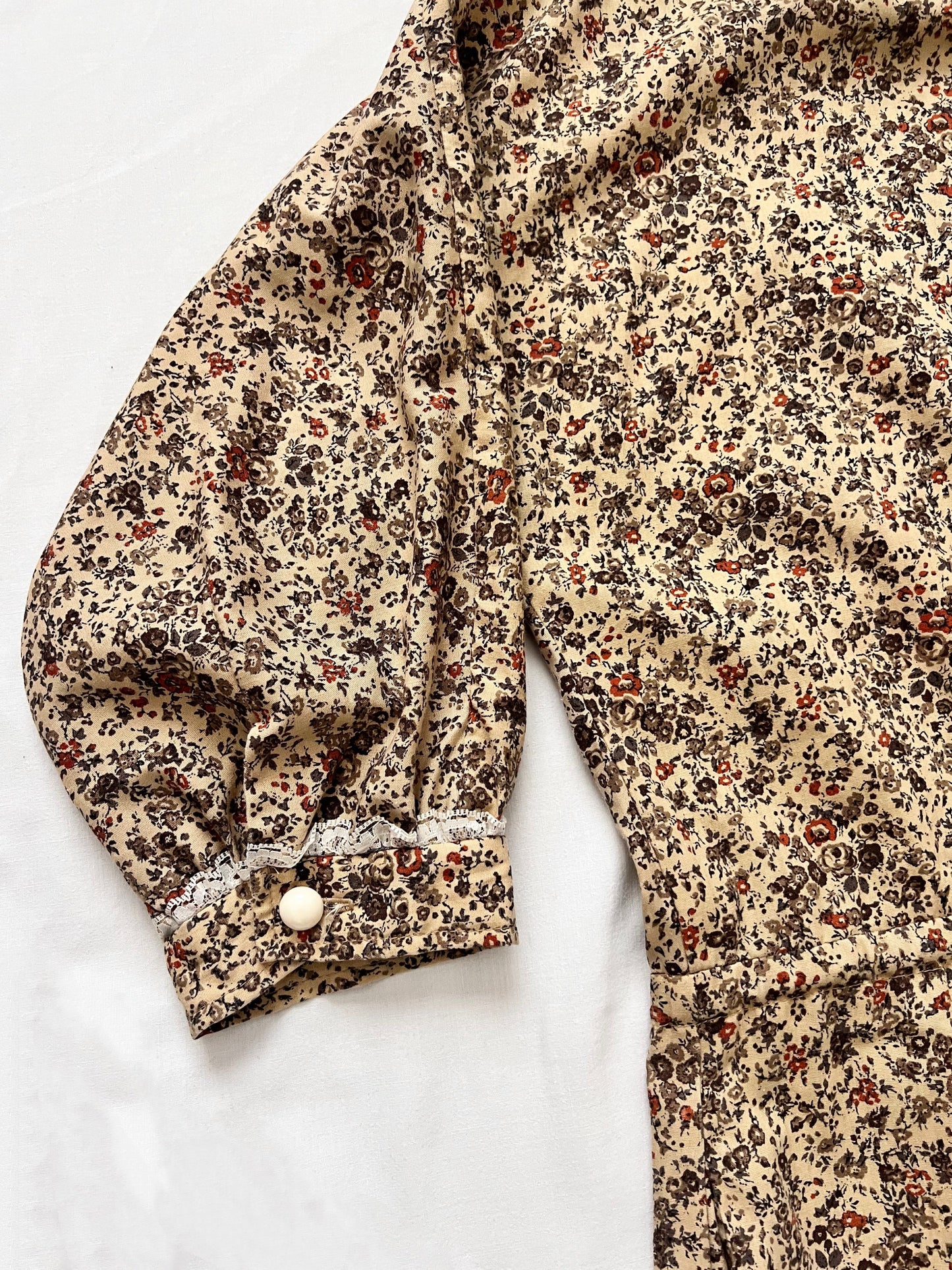 70s beige floral dress, Size XS-S