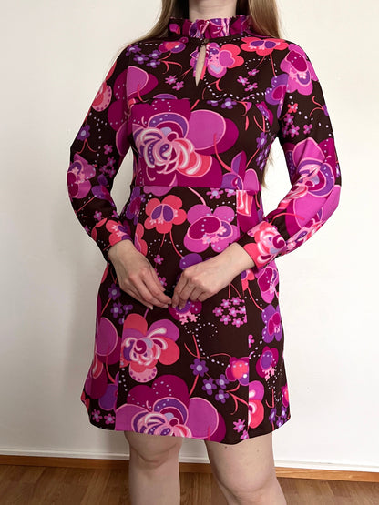 60s flower pattern dress, Size M