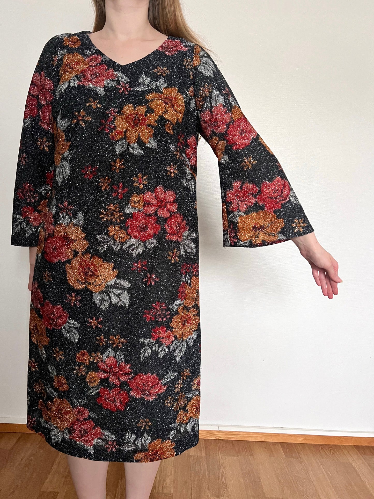 60s glittery flower dress, Size L