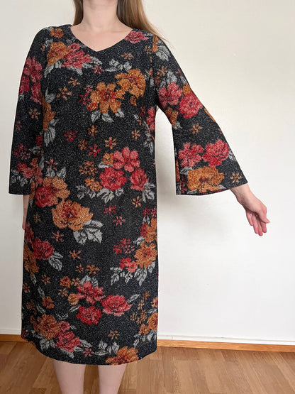 60s glittery flower dress, Size L