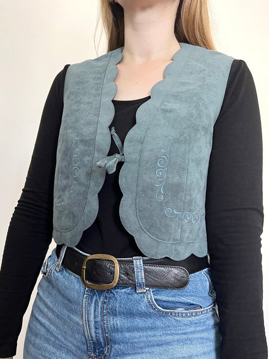 70s blue suede vest, Size M
