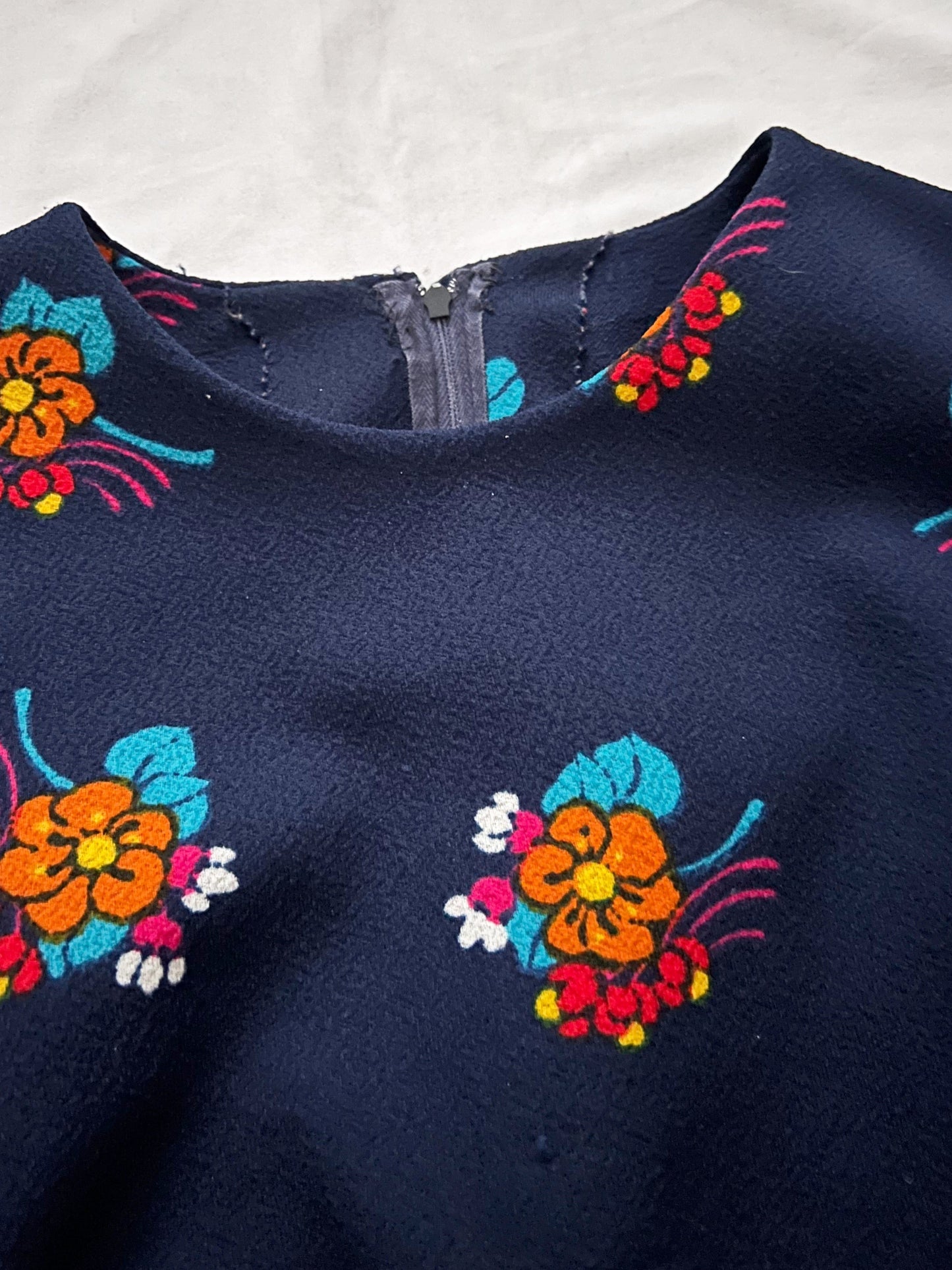 60s blue flower dress, Size M