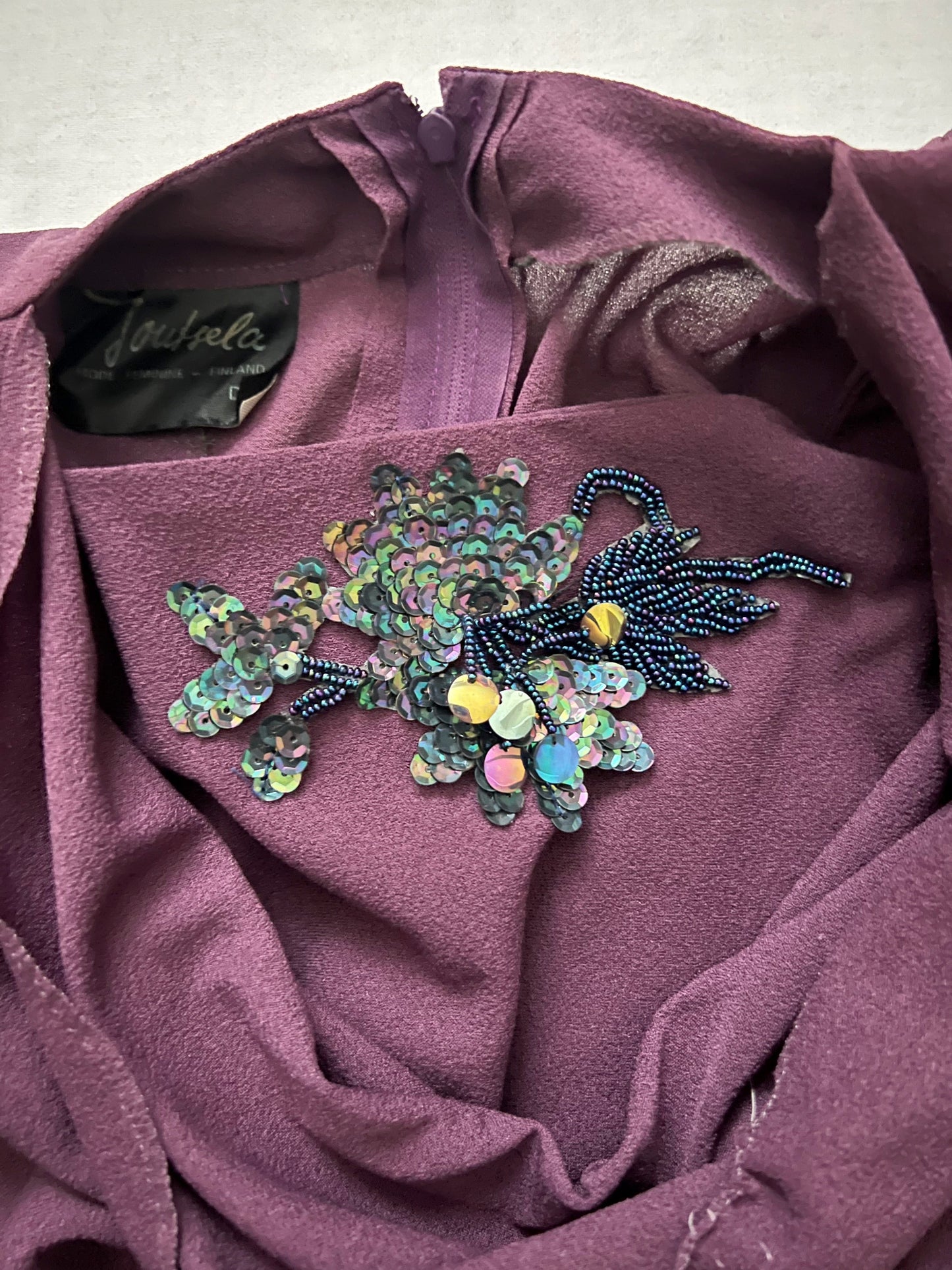 70s purple cowl and sequins dress, Size L