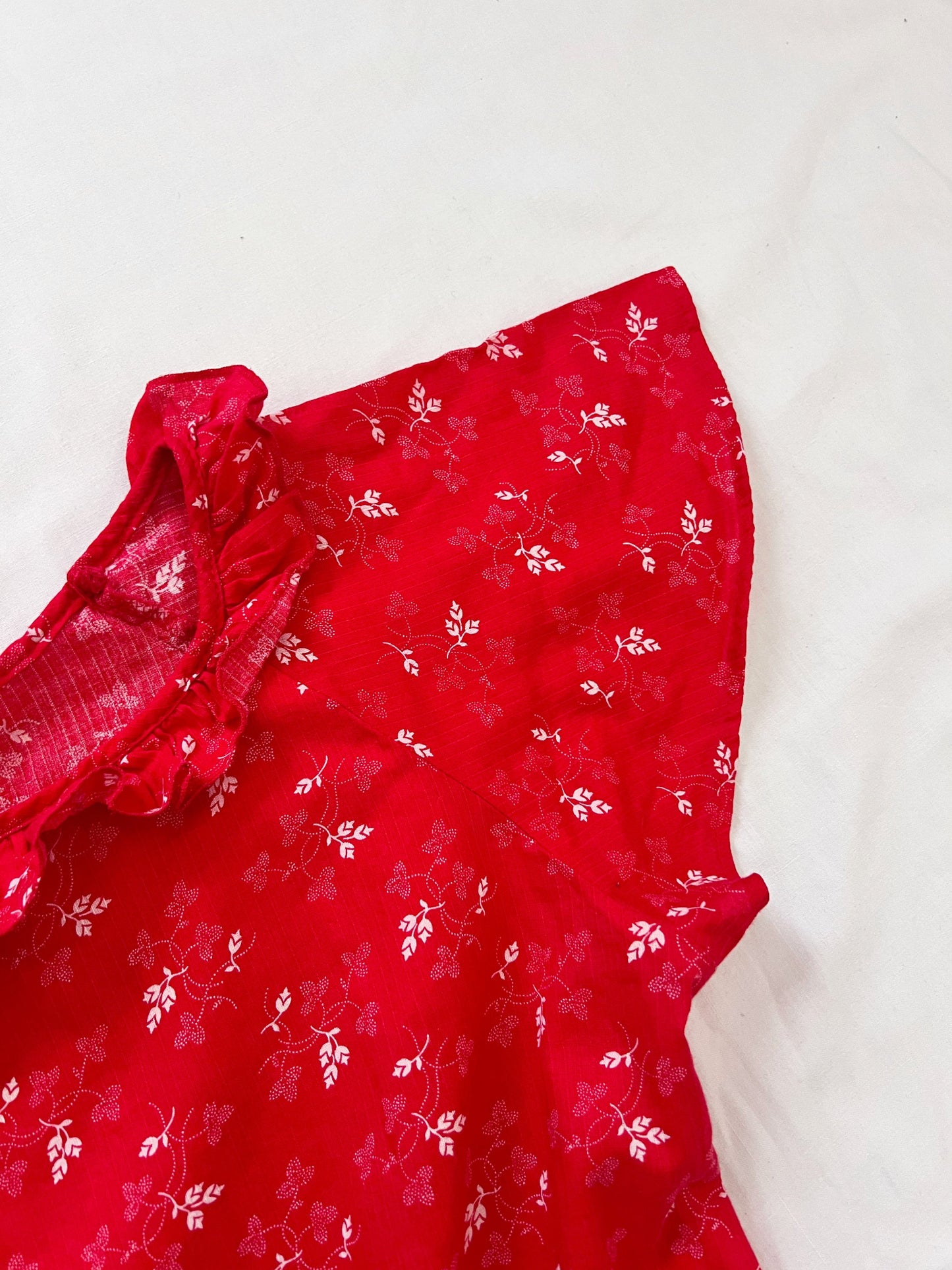 70s red cotton floral dress, Size M