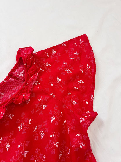 70s red cotton floral dress, Size M