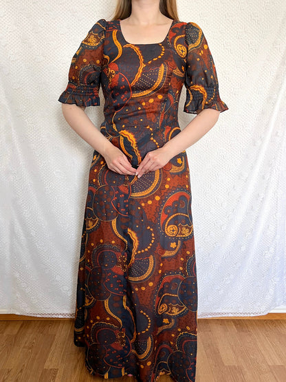 70s floral and paisley dress, Size S
