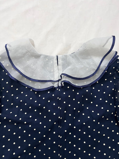 70s blue and white polka dot dress, Size M