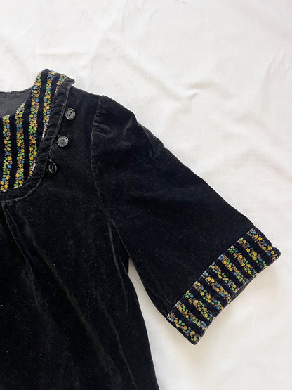 70s black velvet mini dress, Size M