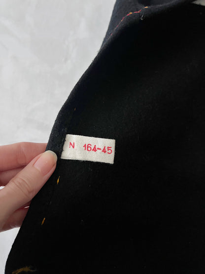 70s Hungarian Matyo felted black vest with embroidered flowers, Size M