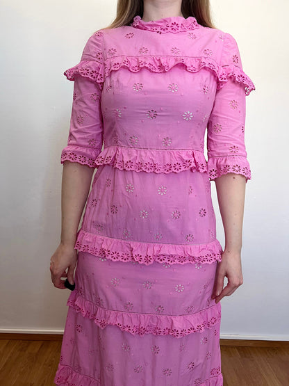 70s pink floral cutout maxi dress, Size S