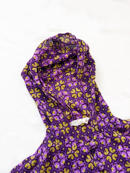 60s purple hooded mini dress, Size XS-S