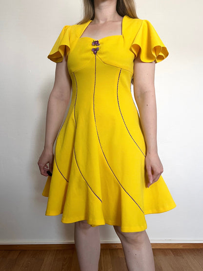 60s bright yellow dress, Size M-L