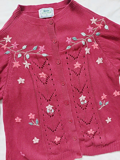 Burgundy flower cardigan, Size M-L