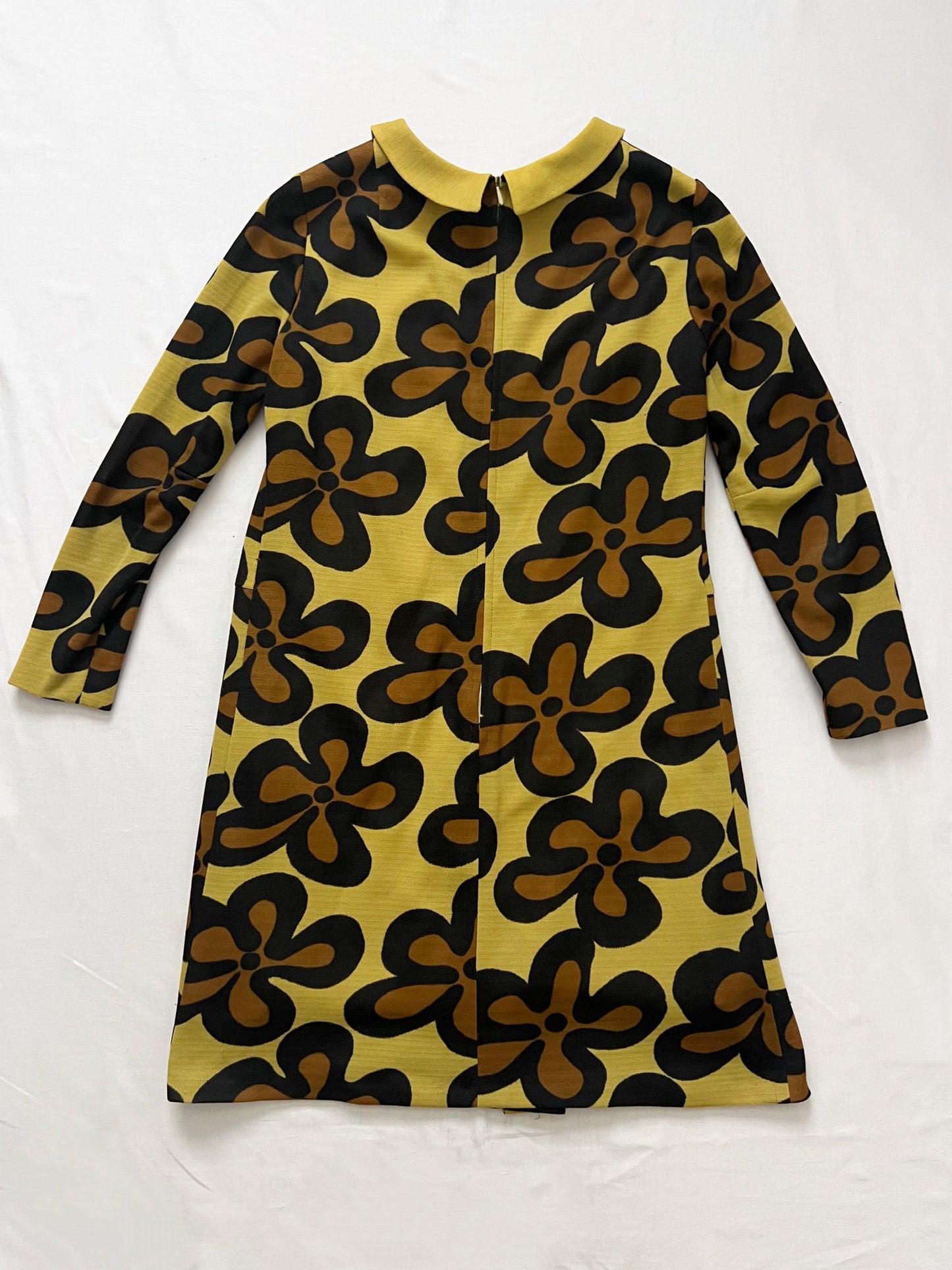 60s yellow floral dress, Size XS