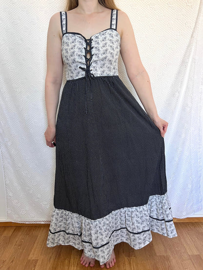 70s cotton black and white sundress, Size S