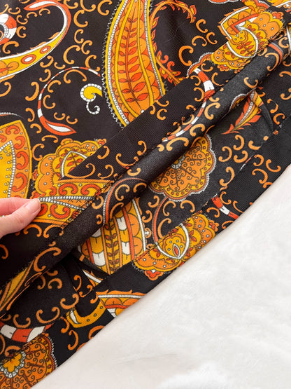 70s paisley pattern and wide sleeves dress, Size S