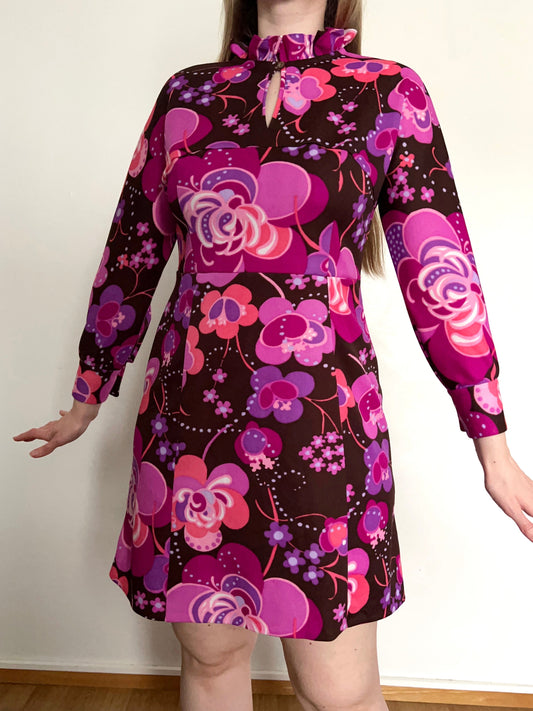 60s flower pattern dress, Size M