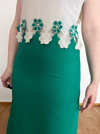 70s white and green maxi dress, Size XS-S