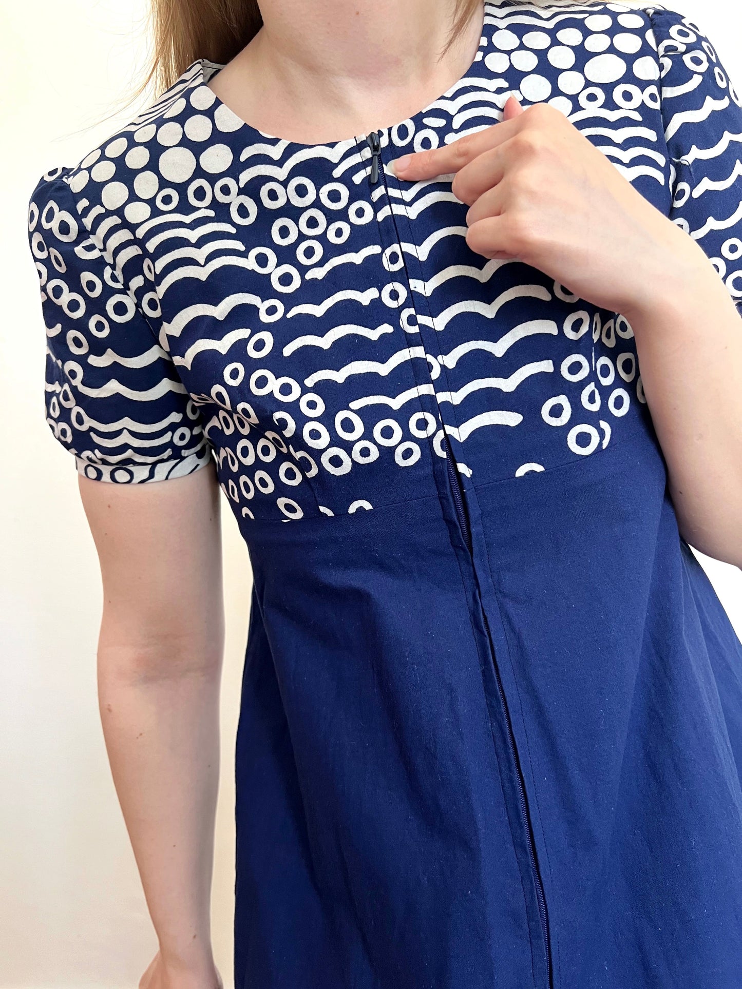 60s blue and white mini dress, Size XS-S