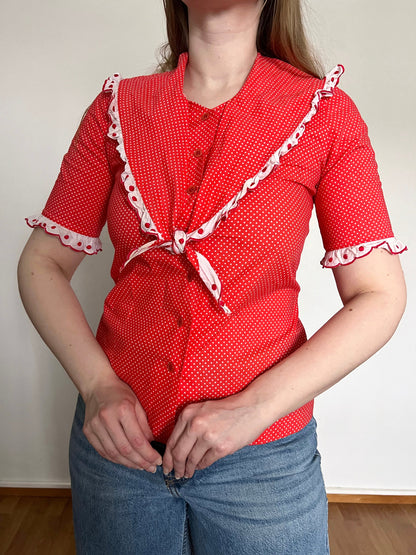 70s Pia & Paula red and white polka dot blouse, Size S